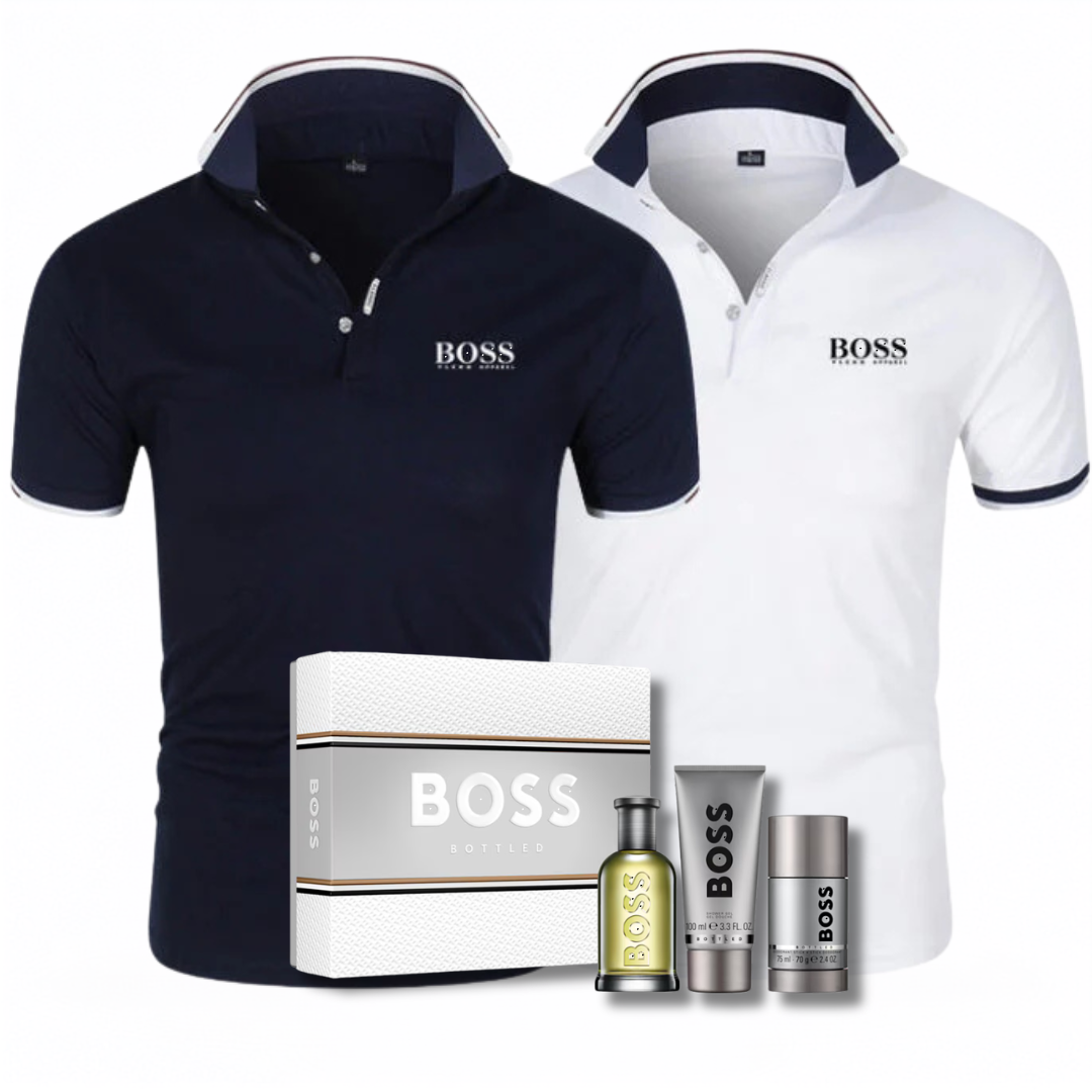 3 FÜR 1: 2 POLOSHIRTS + PARFÜMSET GRATIS