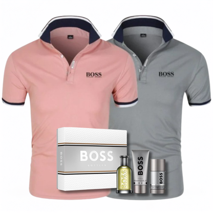 3 FÜR 1: 2 POLOSHIRTS + PARFÜMSET GRATIS