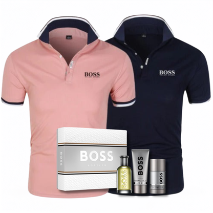 3 FÜR 1: 2 POLOSHIRTS + PARFÜMSET GRATIS