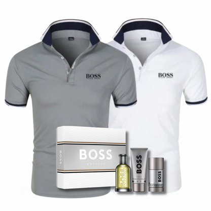 3 FÜR 1: 2 POLOSHIRTS + PARFÜMSET GRATIS